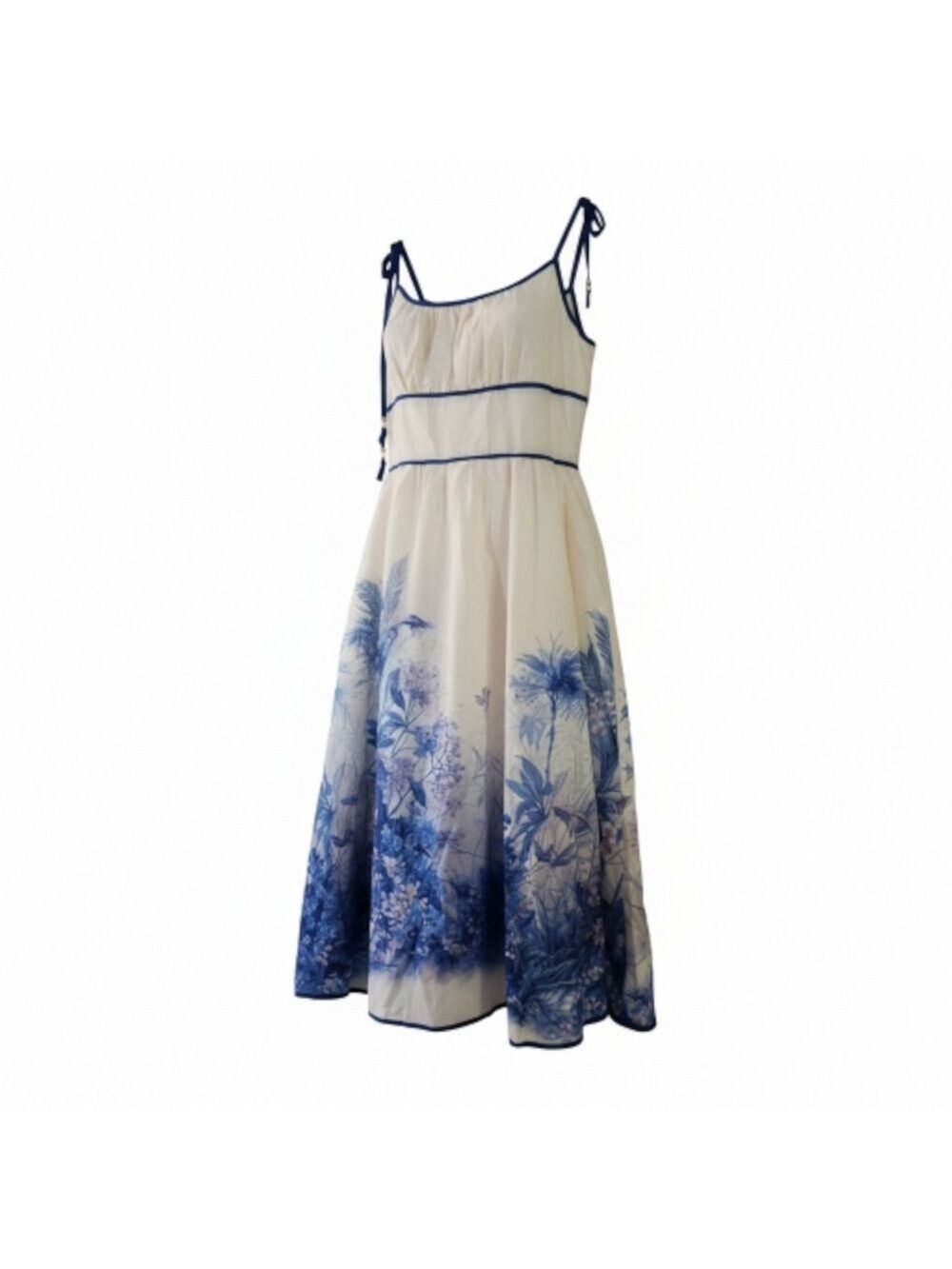 Floral Blue and Cream Dress Large